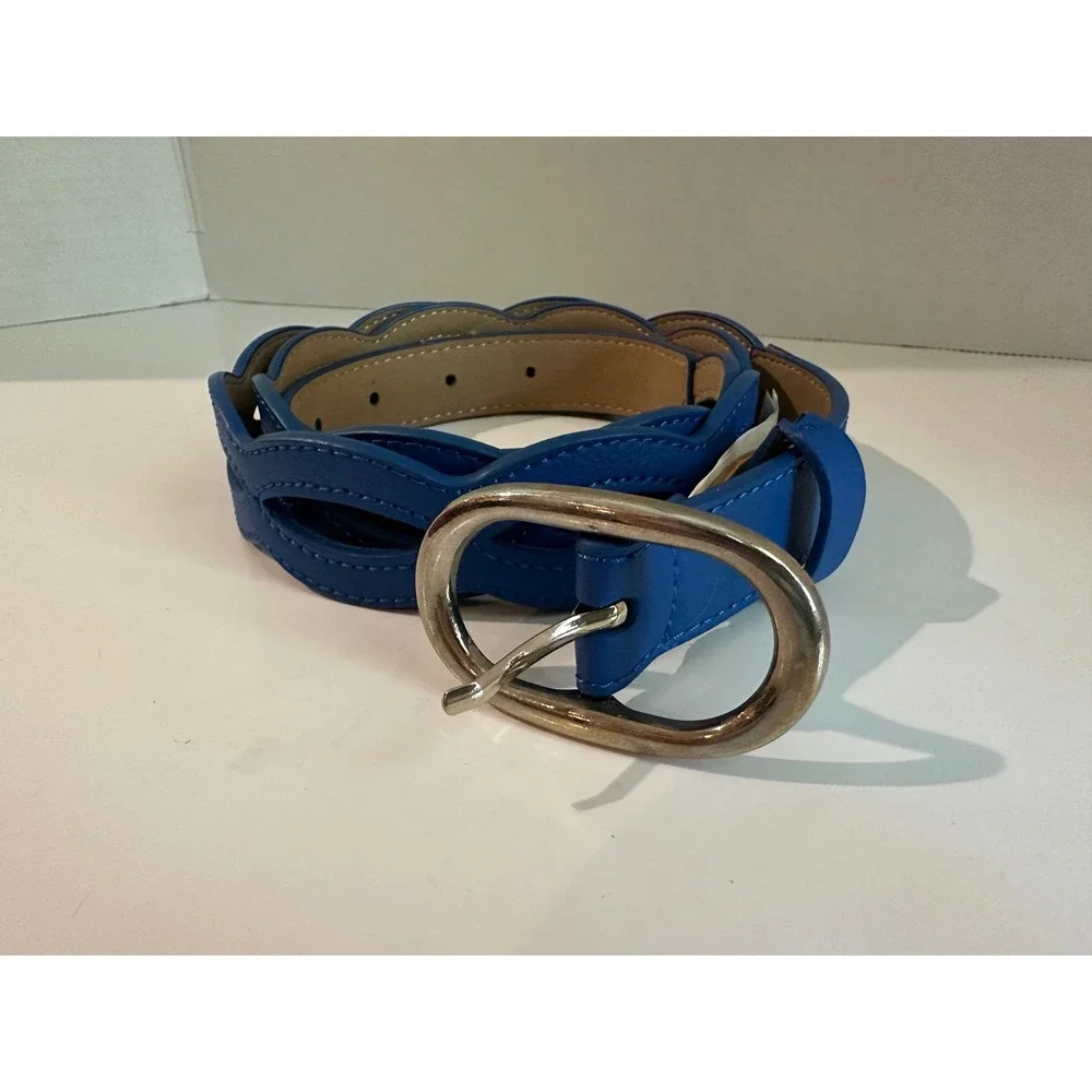 Talbots Blue Leather Belt Oval Buckle Boho Size Large CN4981